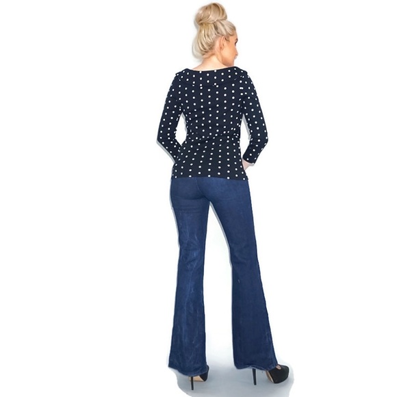 Black and White Polka Dot Boat Neck Shirt - Picture 8 of 16